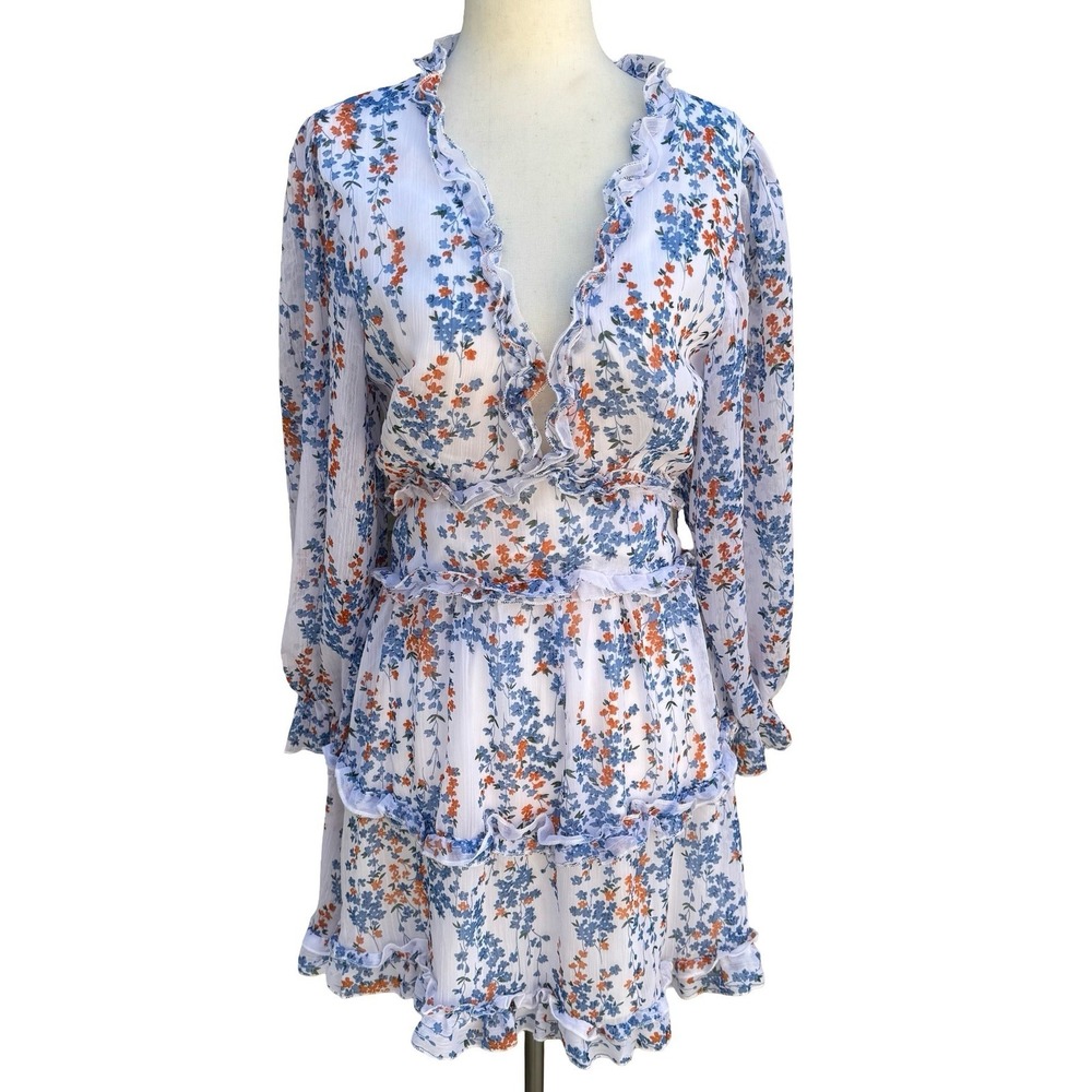 Chicwish Floral Ruffle Open Back Mini Dress S Boho Cottage Garden Party Festival